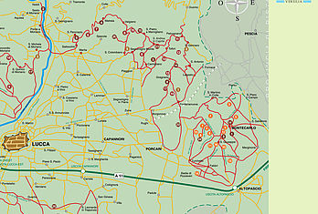 La cartina della Strada del Vino e dell'Olio Lucca Montecarlo Versilia (zoom sul capannorese)
